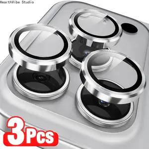 3-Pack iPhone Camera Lens Protectors for iPhone 17 Pro Max/16 Pro Max/16 Pro/16 Plus/15/14/13/12/11/Mini, 9H Tempered Glass with Individual Metal Rings, High Clarity, Strong Adhesion, Scratch Resistant, Dust Resistant, Iphone 13