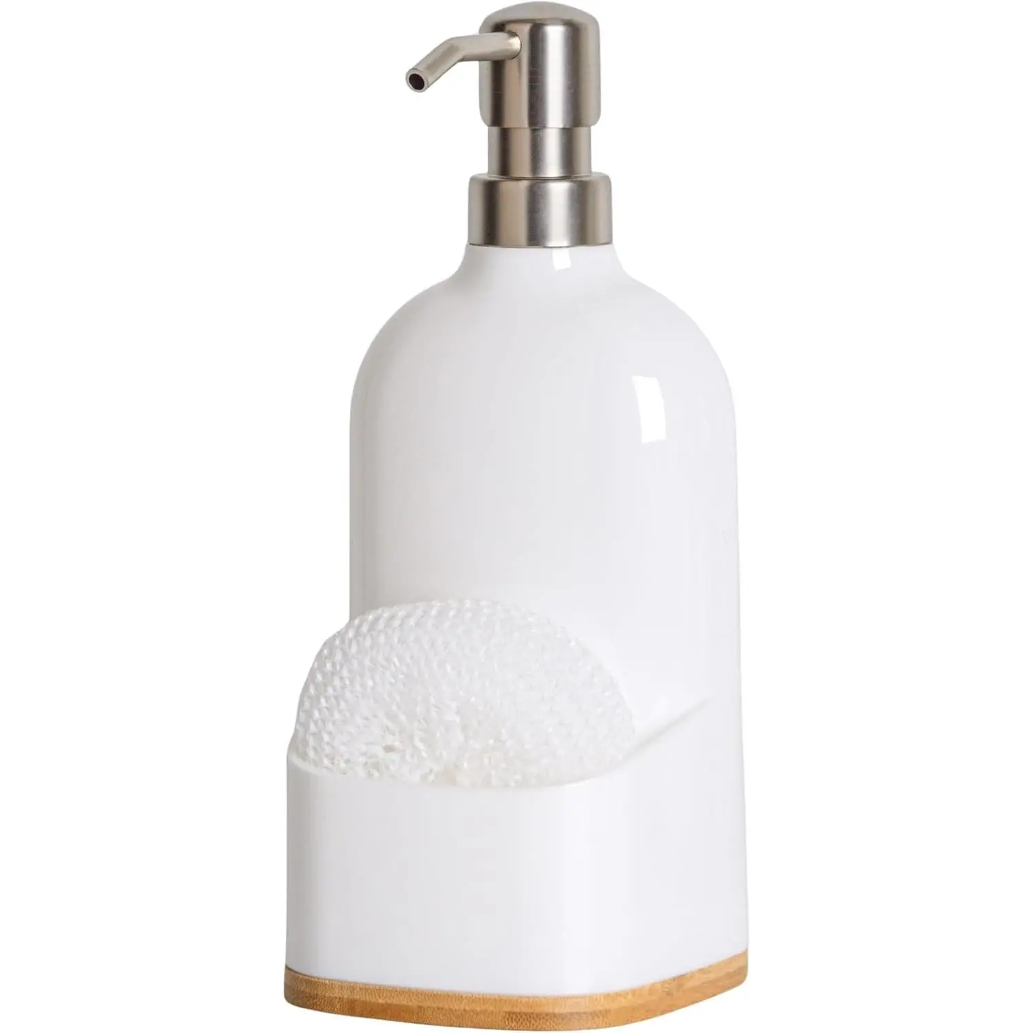 Kitchen Soap Dispenser with Sponge Holder, Refillable Acrylic Dish Soap Dispenser 17oz for Kitchen Sink and Bathroom, Anti Slip, Countertop Home Decor (White)