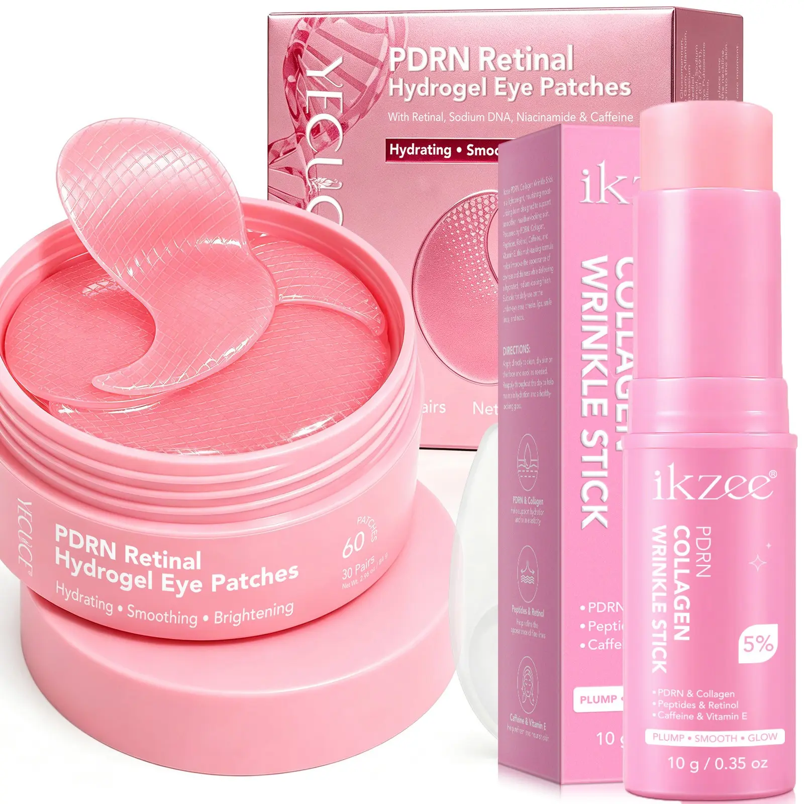 PDRN Eye Patches 60 Counts + Collagen Multi Balm 10g – Retinol + PDRN + Niacinamide + Caffeine for Fine Lines, Dark Circles, and Puffiness. Collagen Multi Balm Deeply Hydrates and Firms. Late-Night Rescue – Full-Face Care.