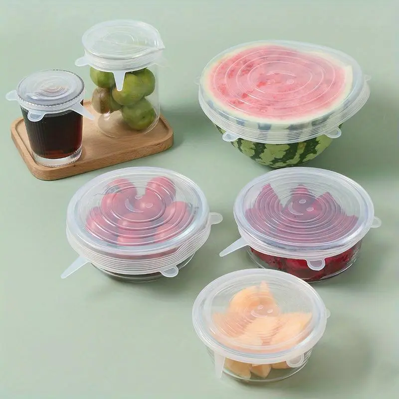 6-Piece Silicone Elastic Lid Set, Multi-Color Food Covers, Microwave & Oven Safe, Ideal for Leftovers and Canned Foods