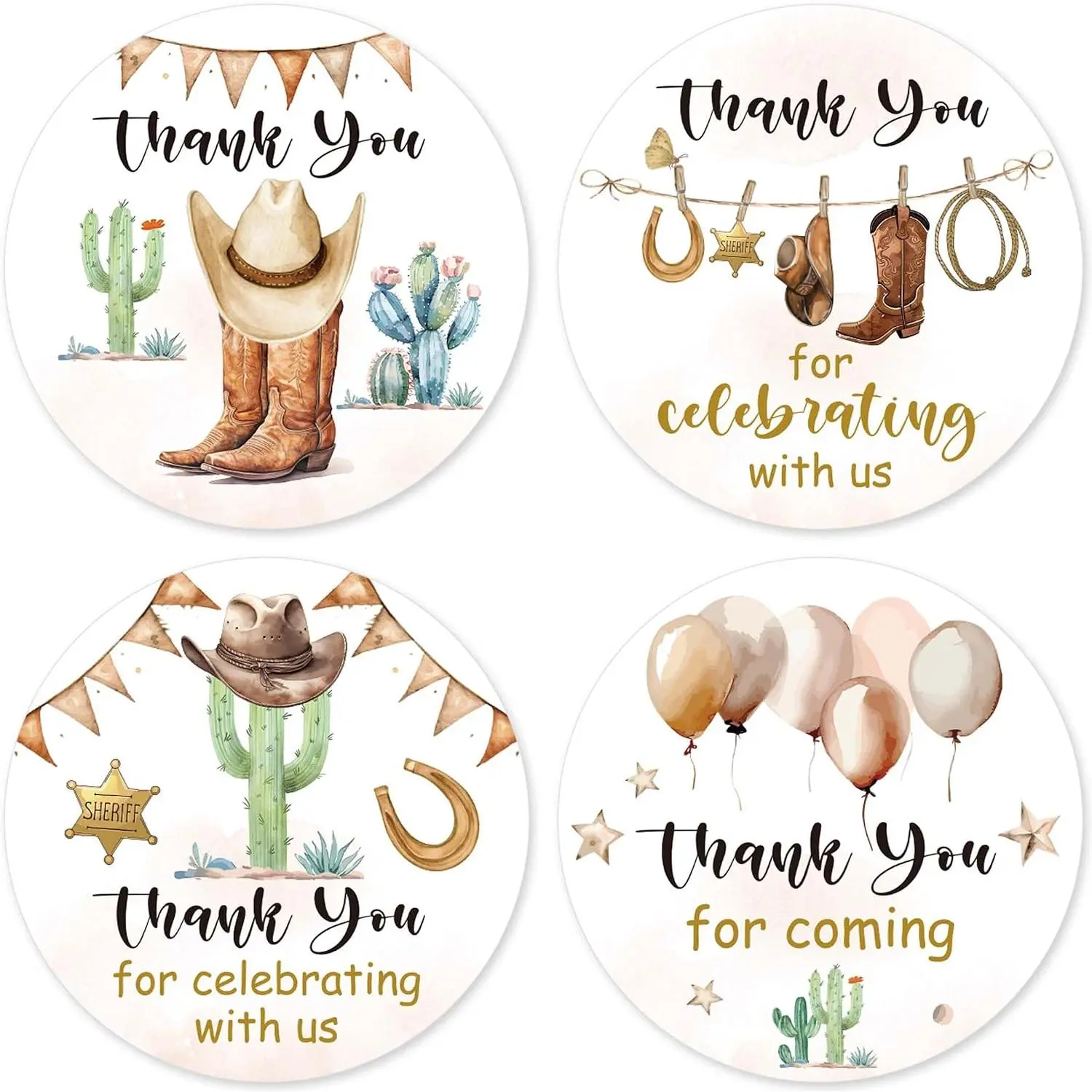 80 count 2 Inch Cute Cowboy  Shower Thank You for Celebrating with  Sitcker, Thank You for Coming Stickers  Shower, Cowboy Party Favors Label