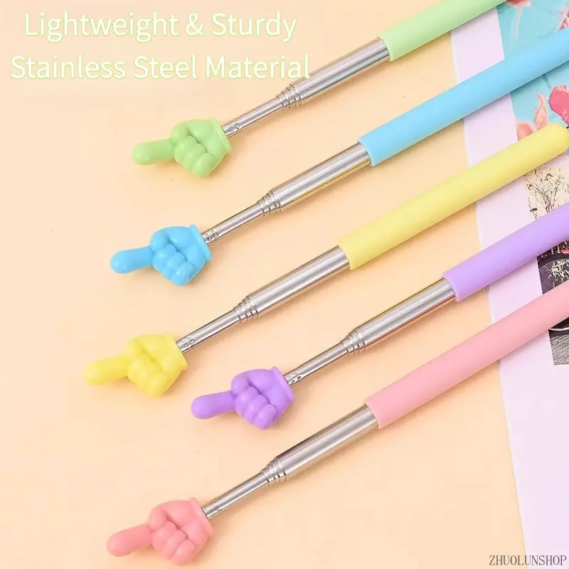 Retractable Stainless Steel Teacher Finger Pointer Stick with Hand Shape Tip, Plastic Extendable Reading Wand Pointing Aid, Practical Instruction Prop for Classroom Use, Single/Double
