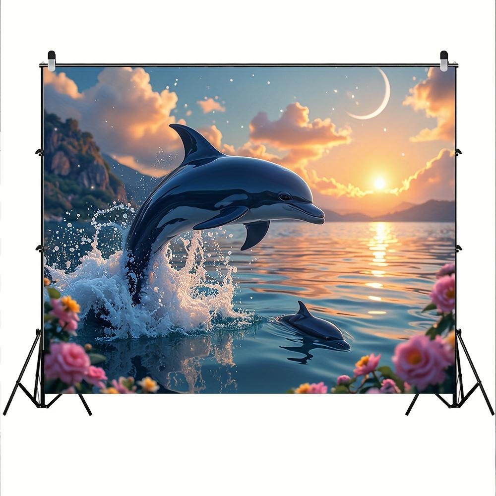 1pc Vibrant Dolphin Sunset Polyester Backdrop, Multipurpose Tapestry for Living Room, Bedroom, Office & Home Decor, No Electricity Needed, Perfect for General Celebrations & Seasonal Party Decor, Dolphin Decor