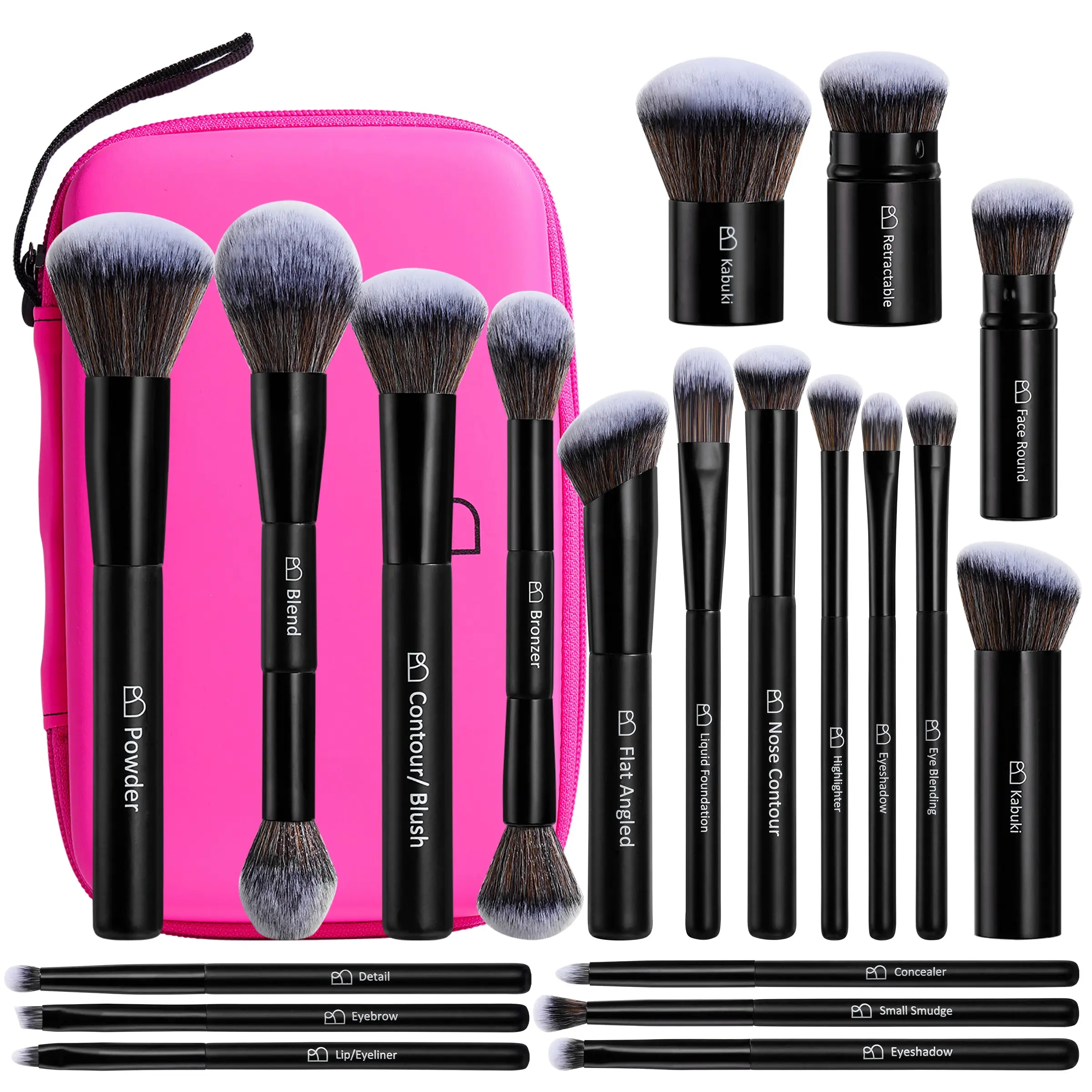 BS-MALL 20 Piece Professional Makeup Brush Set with Makeup Bag, Complete Face & Eye Brush Kit for Foundation, Powder, Concealer, Blush, Contour and Eyeshadow,Soft Synthetic Bristles,Multi-Functional Beauty Tools for Beginners & Makeup Artists