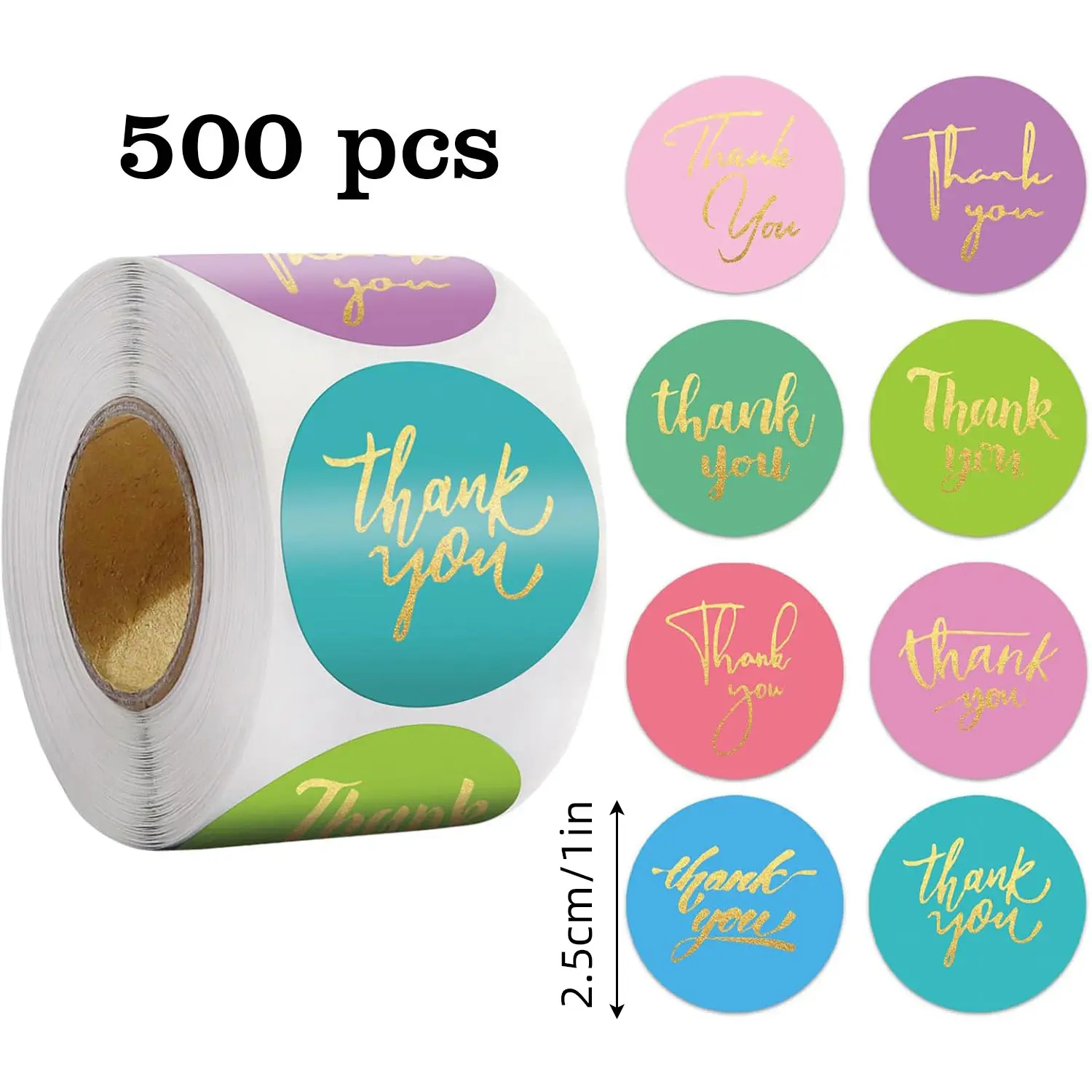 Hot stamping 8 colors 500pcs, ThankYou label sticker PVC adhesive sealing sticker 1 inch