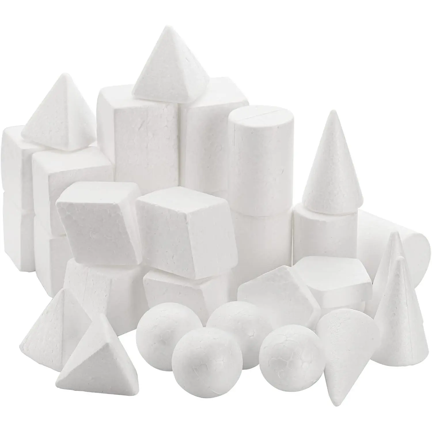 32 Pack White Foam Shape, 8 Shapes Craft Foam Ball, Kid DIY Art Foam Cone for Home, School Craft Project, Table Centerpiece Flower Arrangement Props