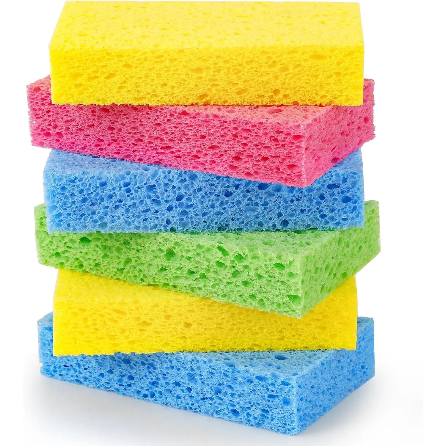 Cellulose Sponges,Heavy Duty Scrub Sponges,Non-Scratch Kitchen Sponges for Dish,Colorful Compressed Dish Scrubber Sponge for Household,Cookware,Bathroom,6pcs