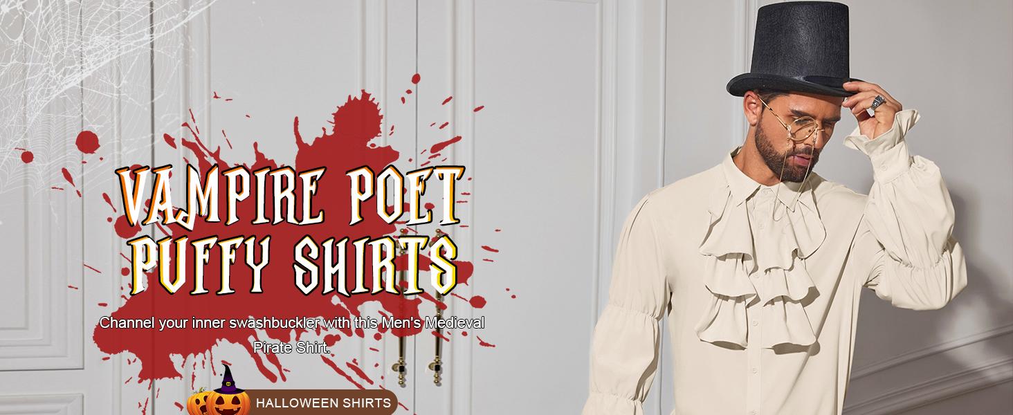 Runcati Mens Pirate Shirt Ruffle Victorian Renaissance Vampire Poet Puffy Shirts Gothic Steampunk Medieval Costume