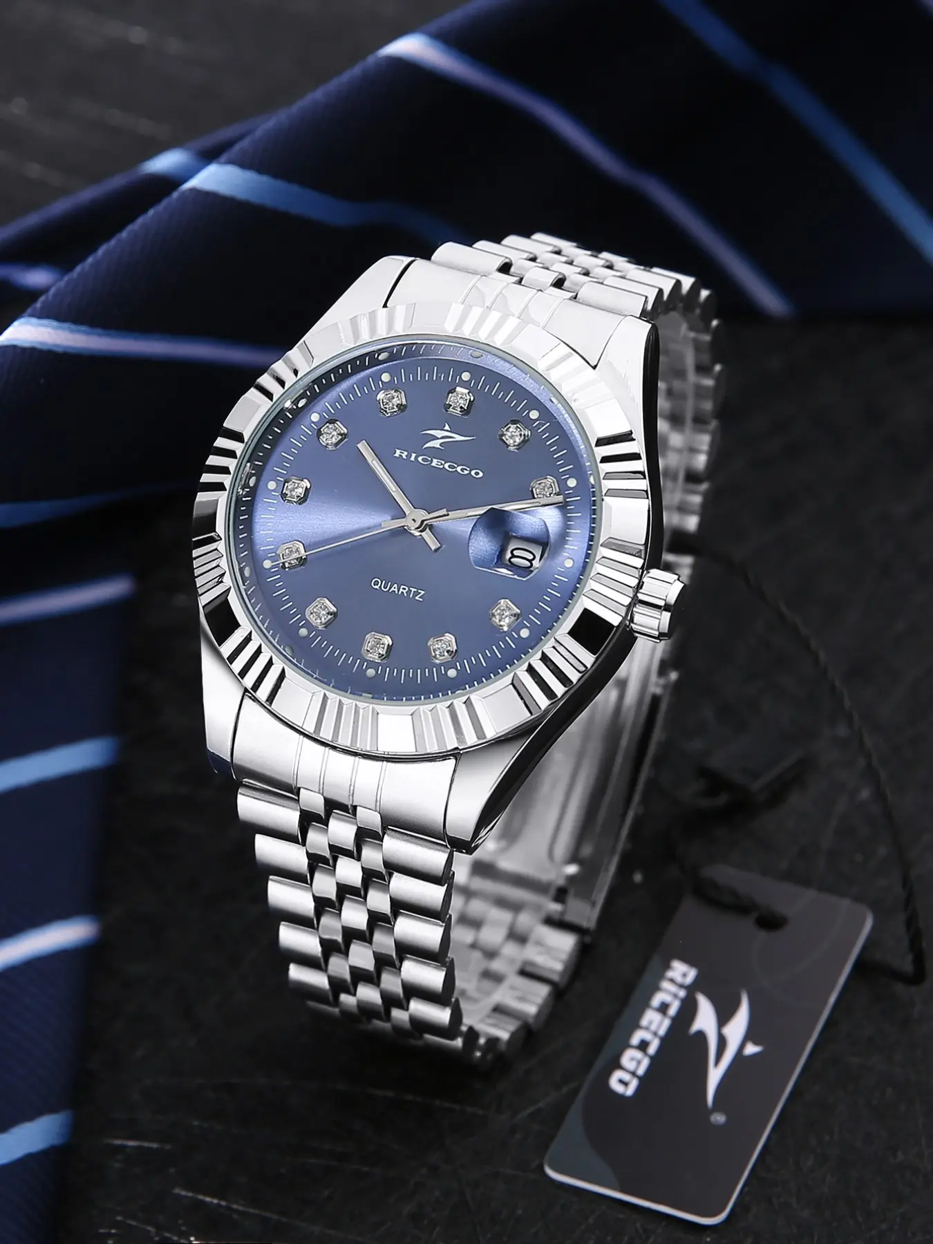 Men's Quartz Watch - Stainless Steel Strap Fashion Casual Watch, Elegant Watch, Diamond Accent with Date Display Business Style, Suitable for Daily Wear