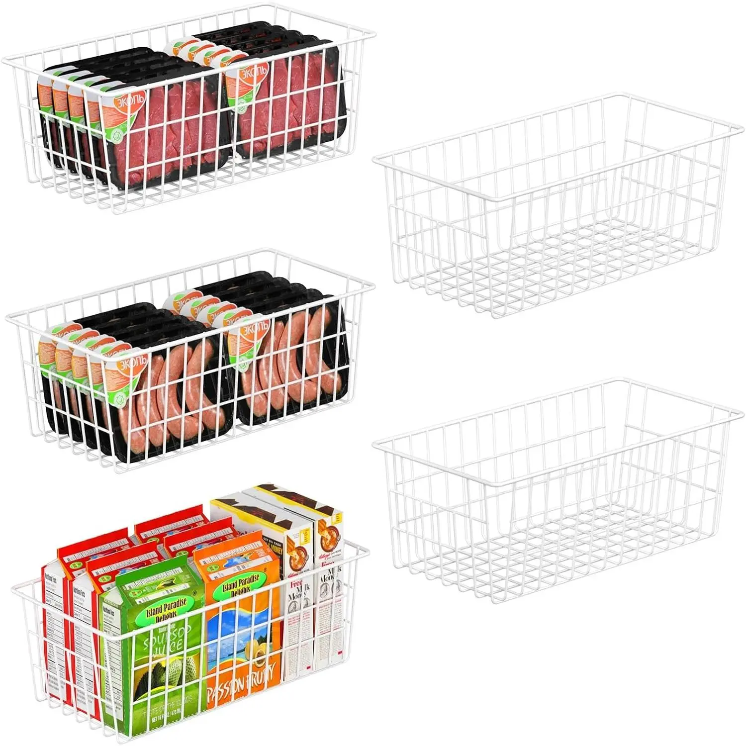 Freezer Organizer Bins, Freezer Baskets for Chest Freezer and Upright Freezer Refrigerator Dividers Frozen Meats Storage Containers Organizer for Fruits and Vegetables, 5 Packs