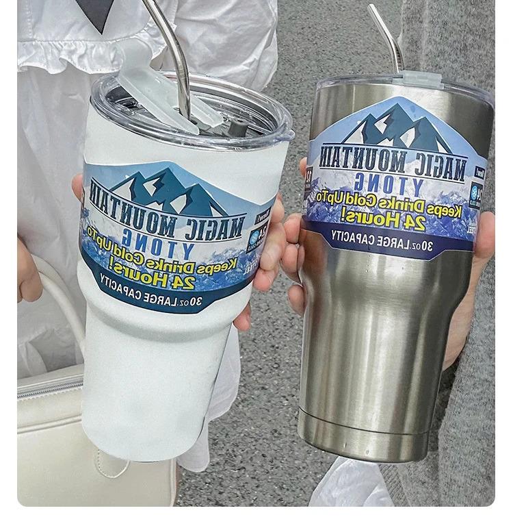 Magic Stainless Steel Freeze Thermos Cup with Straw Ice Coffee Drink Vacuum Insulated Bottle Car Travel Outdoor Mountain Cup Magic Stainless Steel Freeze Thermos Cup with Straw Ice Coffee Drink Vacuum Insulated Bottle Car Travel Outdoor Mountain Cup