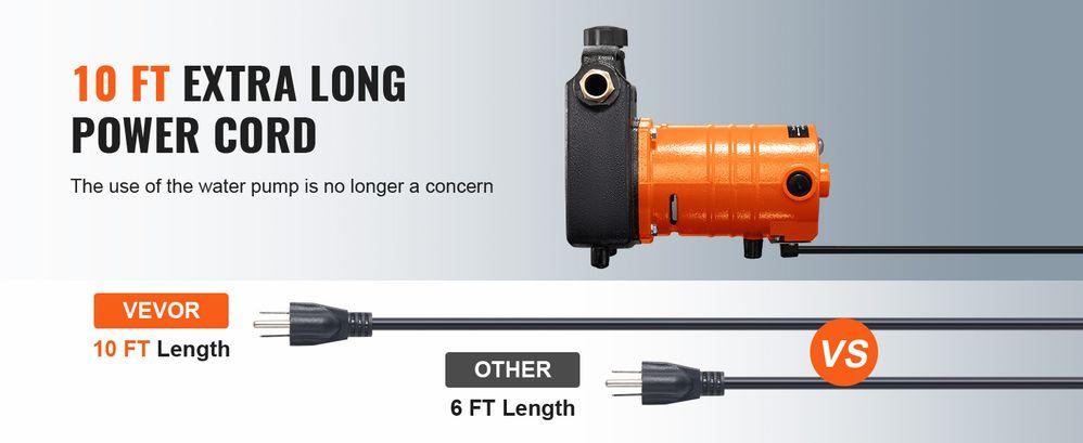 VEVOR Cast Iron Water Transfer Pump, 115V AC 1600 GPH 1/2HP, Portable Electric Utility Pump with Carbon Brush,, Brass Connectors, for Garden, Rain Barrel, Pool, Pond, Tub, Aquarium Draining