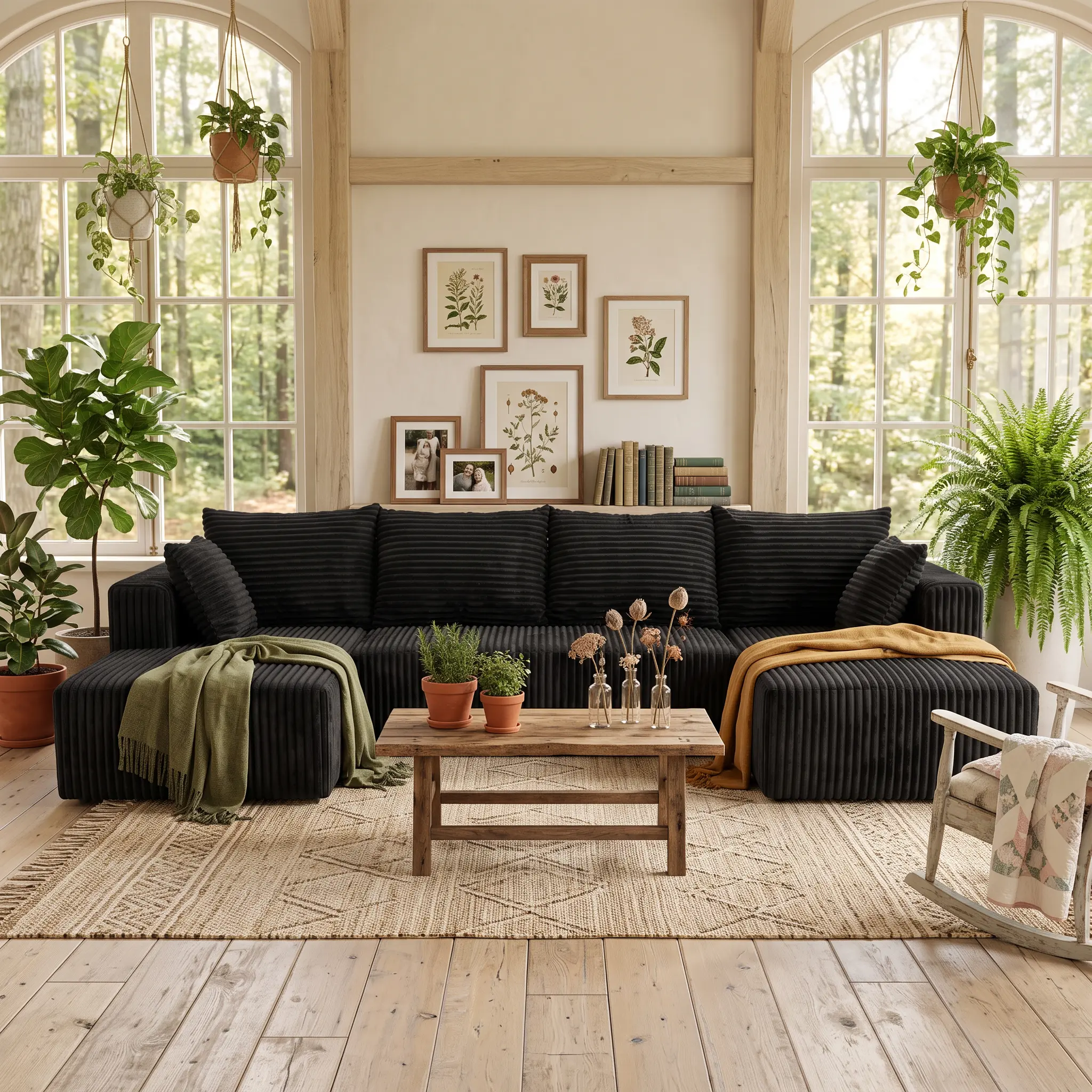 Large-Size Customizable L-Shaped Sectional Couch, Corduroy Upholstered Boneless Comfy Sofa, Extra Deep Seating, Free Combination Splicing for Living Room & Large Apartment, Boneless Sofa Couch