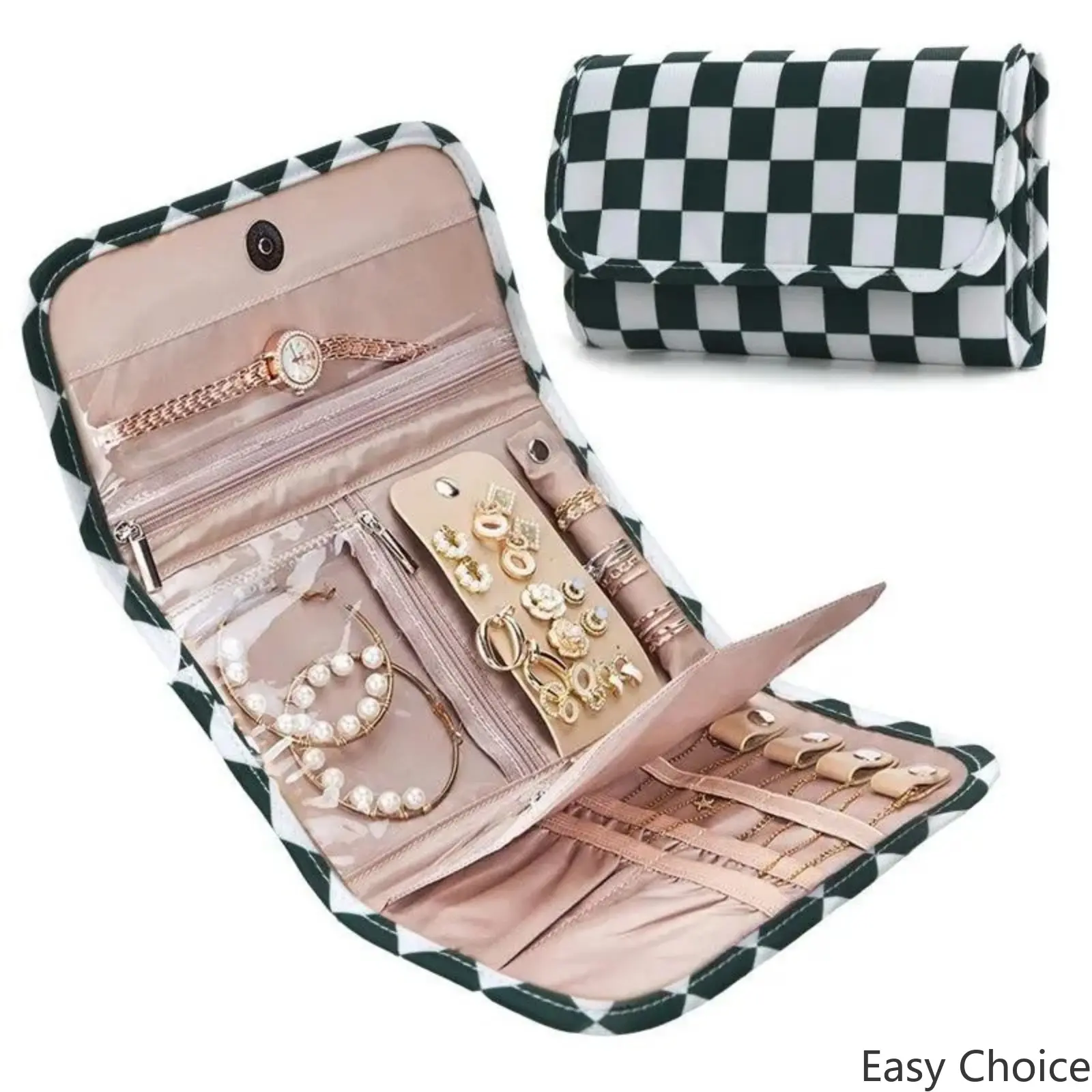 Viral Jewelry Storage Roll Bag For Women, Foldable Portable Travel Jewelry Organizer With Compartments For Earrings, Rings And Necklaces, Tangle-Free Jewelry Case, Aesthetic Packing Essential For Vacation, Cruise And Daily Travel