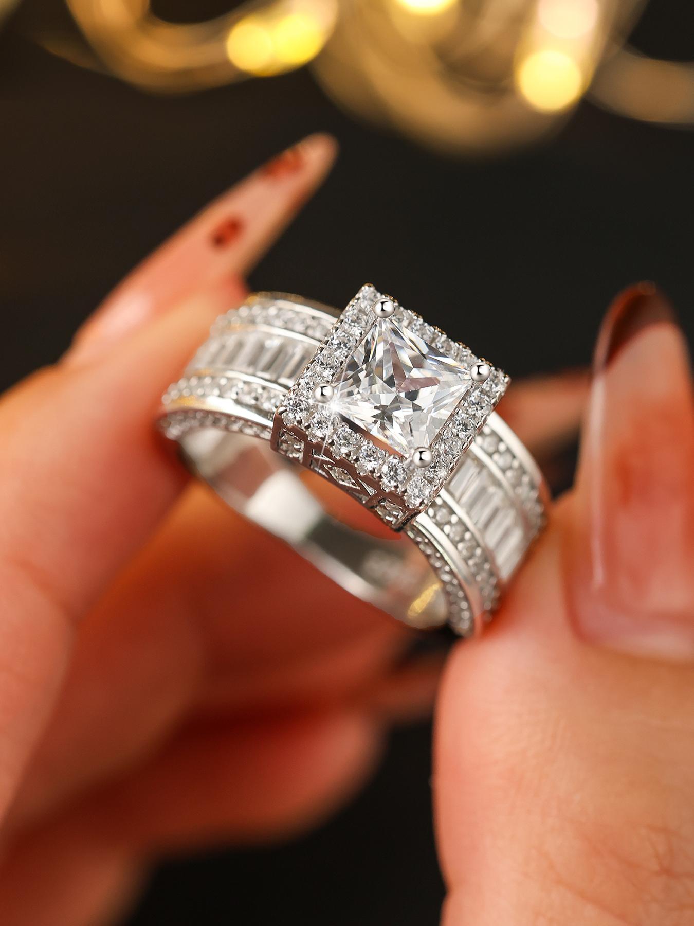 S925 Sterling Silver Women's Elegant Artificial Zircon Decorated Ring, Exquisite Trendy Bridal Engagement Ring, Fashionable Jewelry Accessories for Women As Gift