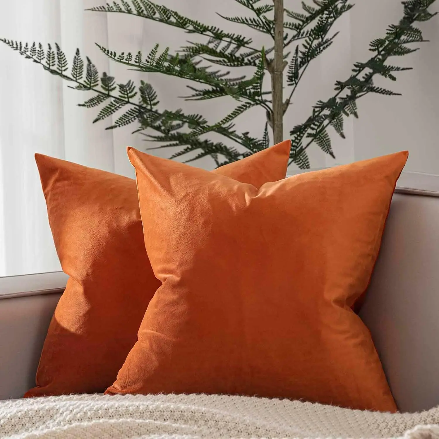 20x20 Decorative Velvet Throw Pillow Covers Set of 2 for Couch,Burnt Orange |   Soft Cushion with Invisible Zipper for Sofa Bed Living Room Bedroom Home Decor Halloween