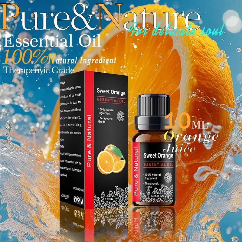 10ML Sweet Orange Scented Essential Oil, Water Soluble, Ideal for Reed Diffusers, Humidifiers, Long-Lasting Fragrance, Home Office Bathroom Use