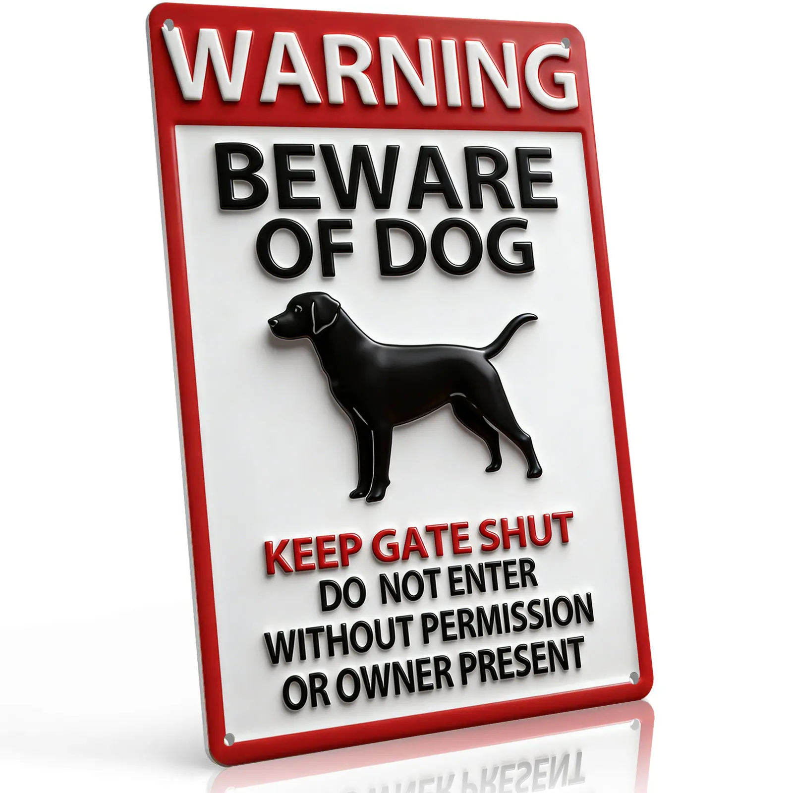 Rectangle Beware Of Dog 8x12 Embossed Aluminum Metal Security Sign, Sturdy Weatherproof Heavy-Duty Wall Mount Plaque, Keep Gate Shut for Backyard Driveway Fence, Secure Outdoors Home Safety Protection