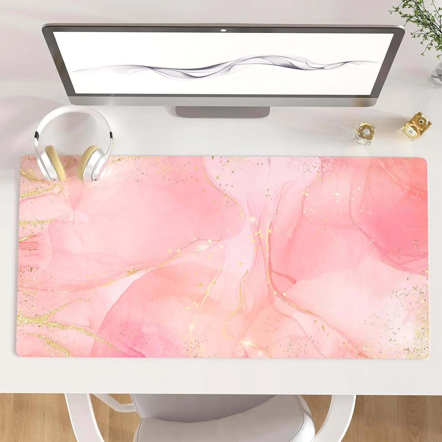 Large  Pad, Extended Desk Mat for Desktop, PU Leather  Gaming Mousepad,  Desk Accessories Protector Writing Pads for School Office  31.5" x 15.7" - Dreamy  Marble