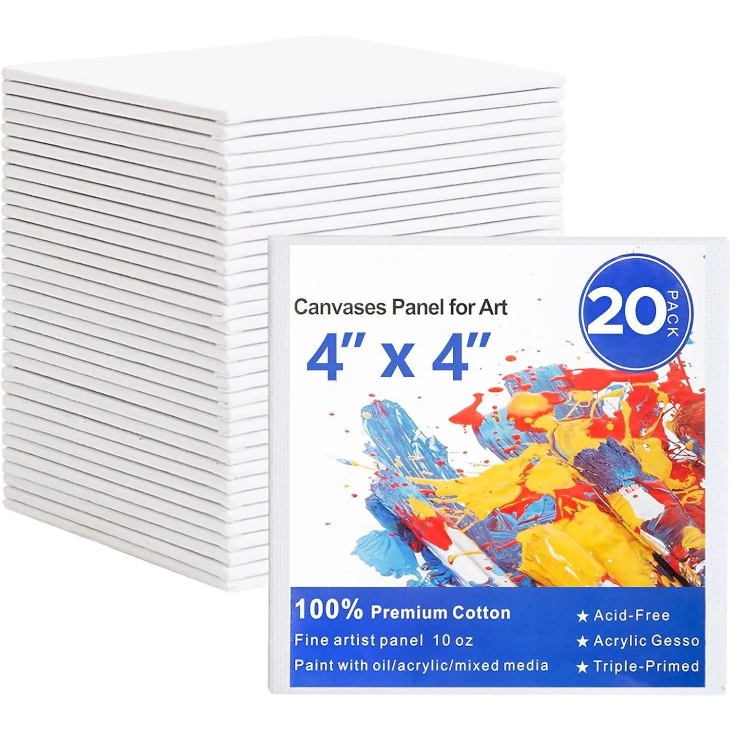 Mini Canvas for Painting 4x4 inch, 20 Pack Small Painting Canvases for Novices & Artists, Gesso Primed Acid-Free  , Blank Canvas Boards Panels for Oil, Watercolor, , etc