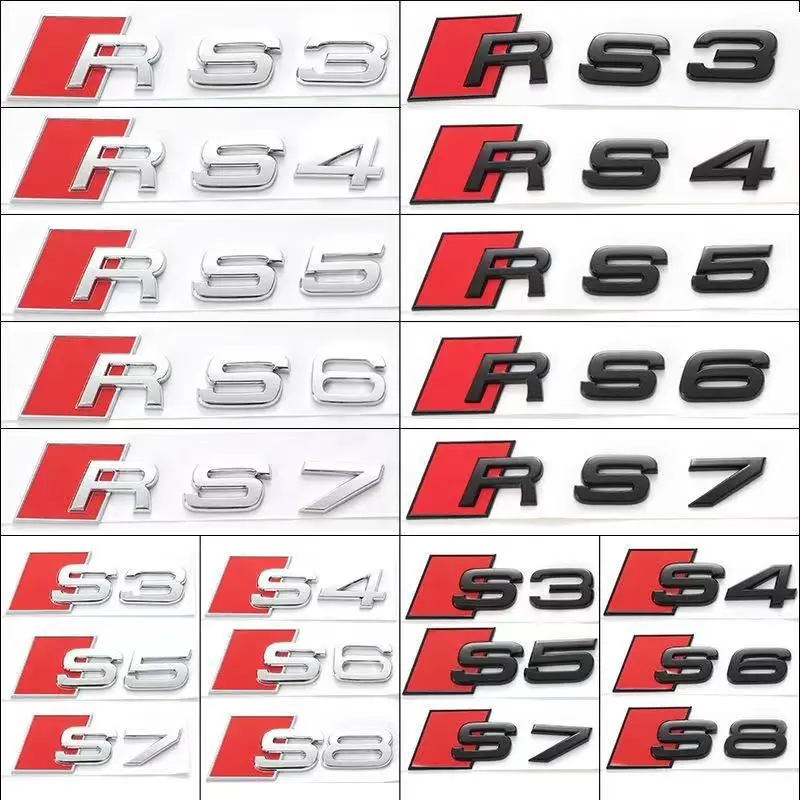 3D Metal Car Emblem Badge Sticker For Audi S3 S4 S5 S6 S7 S8 RS3 RS4 RS5 RS6 RS7 RS8 Rear Trunk Body Emblem Badge Stickers