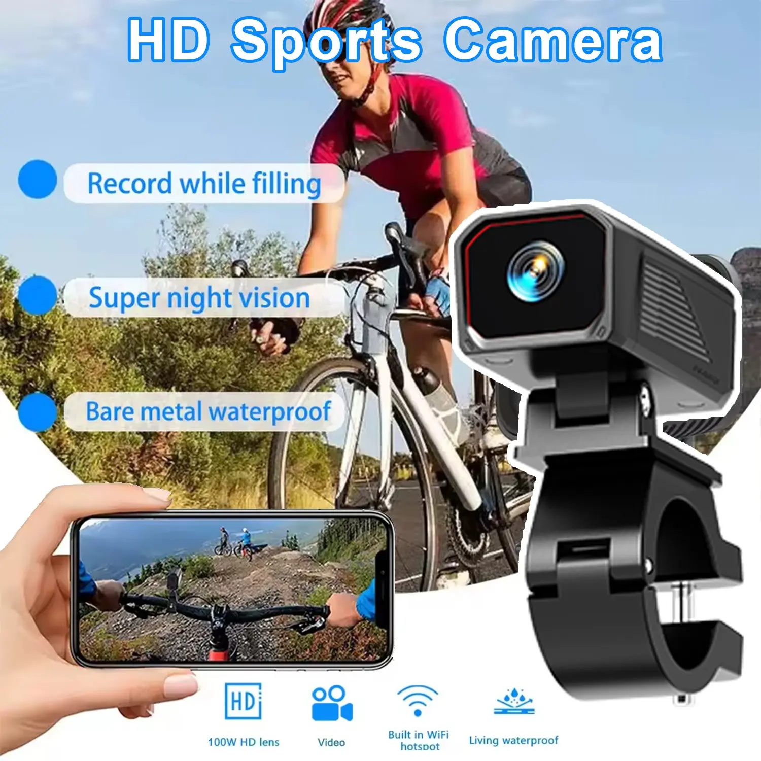 Mini Bike Dash Cam, 140° Wide Angle Cycling Camera, 16GB Storage, Waterproof Ip5, USB Plug-And-Play, Safety for All Bikes