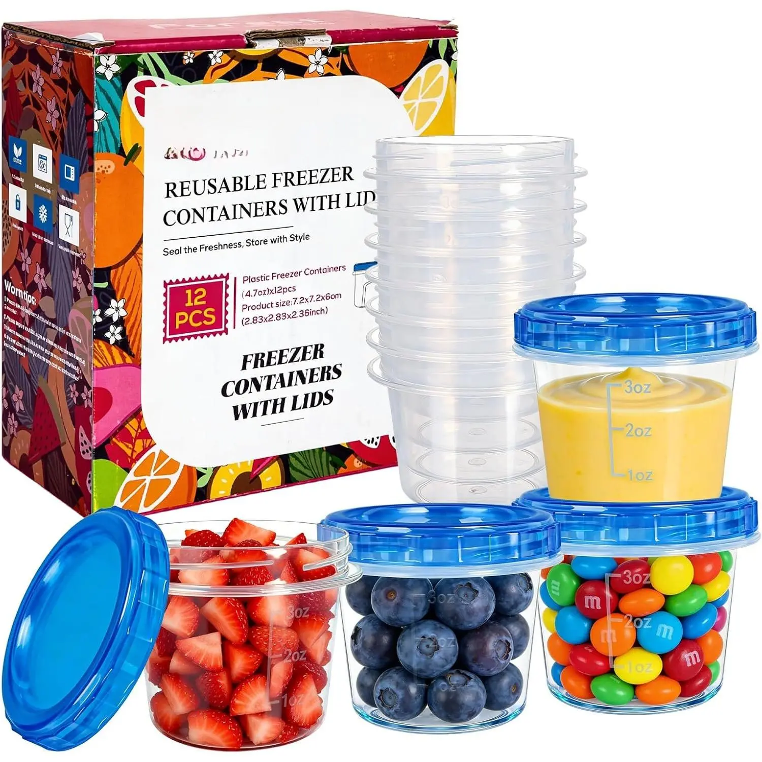 12 Pack 4oz Small Freezer Storage Containers with Twist Top  Airtight, Mini  Plastic  Storage Containers with  for Snack Condiment Salad Dressings Sauces Soup, Condiment Sauce Cups