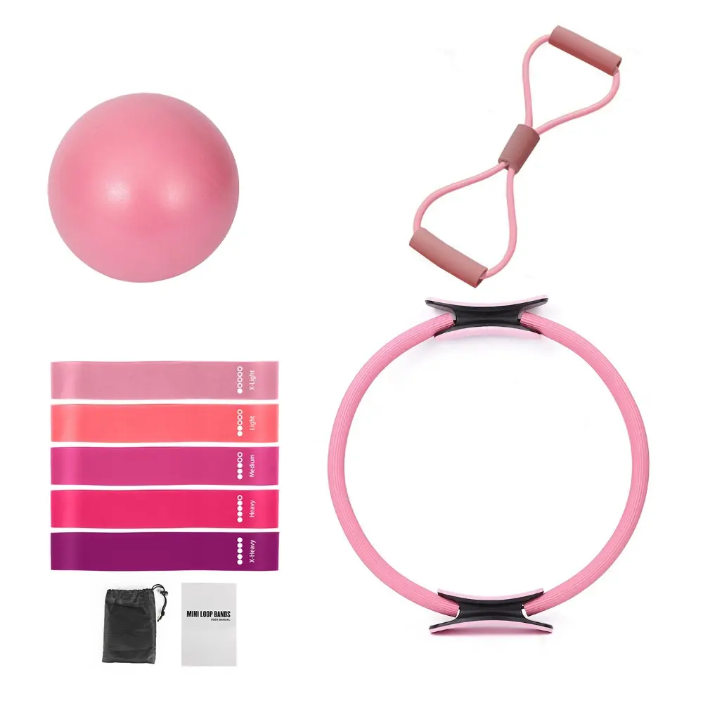 8-Piece Home Fitness Set, High-Style Sports Equipment, Includes Resistance Bands, Pilates Ring, Yoga Ball, Pull Rope, Storage Bag, Ideal for Women