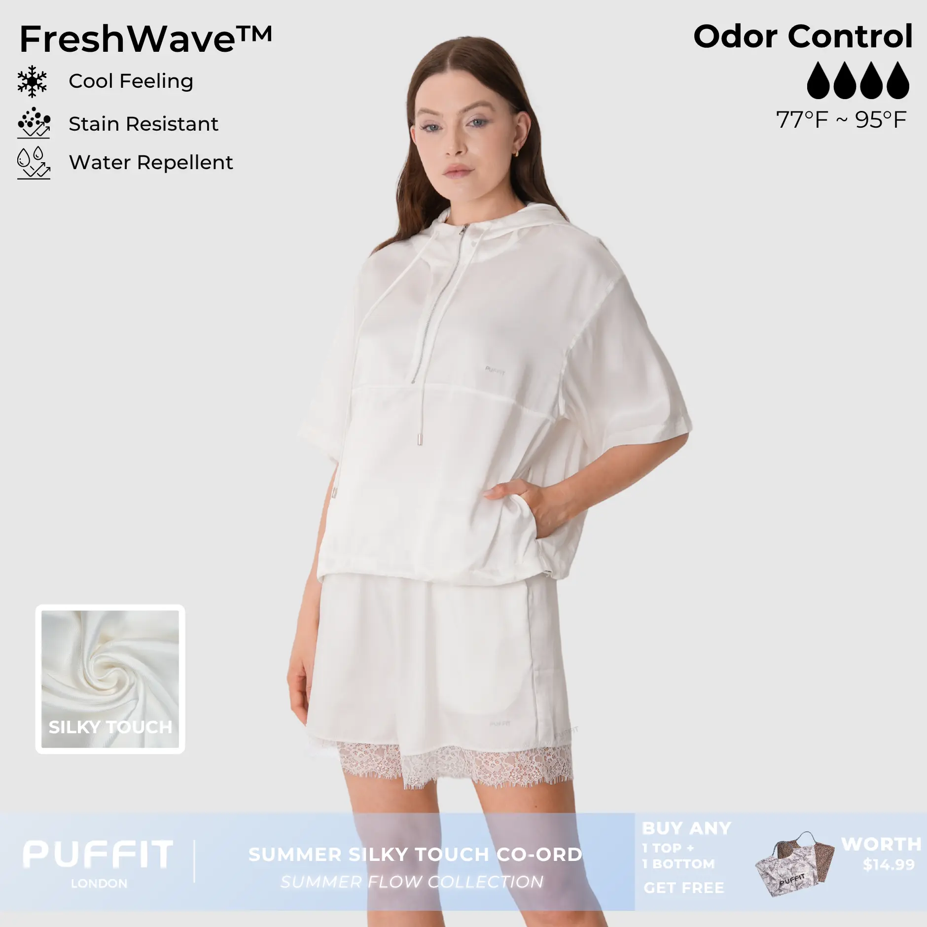 PUFFIT Summer Flow Silky Touch Cooling Co-Ord Set,Stain Resistant,Waterproof,Windproof,Cool Feeling,Womenswear,Sport,Running,Cycling,Yoga,School Running,Summer,Comfortable