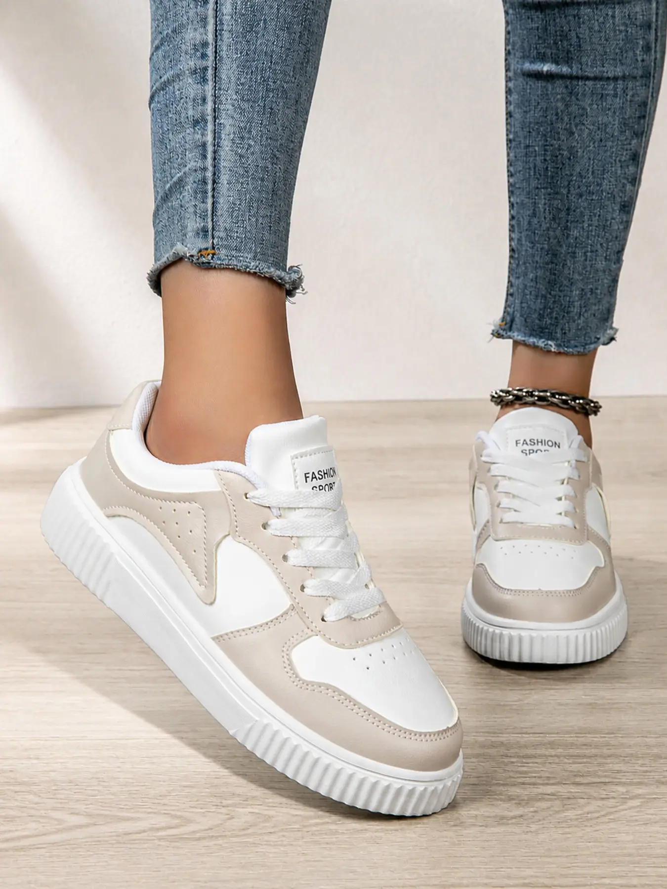 Women's Fresh Macaron Colorblock Thick Sole Sneakers, PU Leather Low Top Lace-Up Casual Shoes, Comfortable Daily Wear Sports Shoes