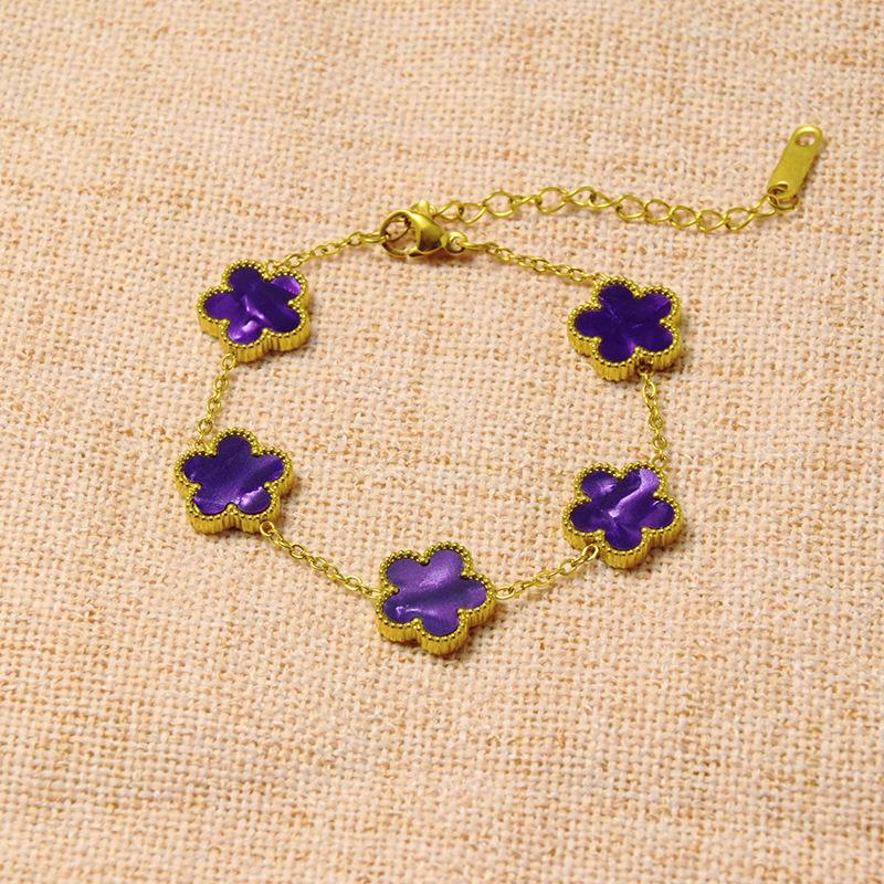 Titanium steel lucky clover five-leaf clover gradient bracelet, light luxury and high-end feel, popular stainless steel jewelry for women