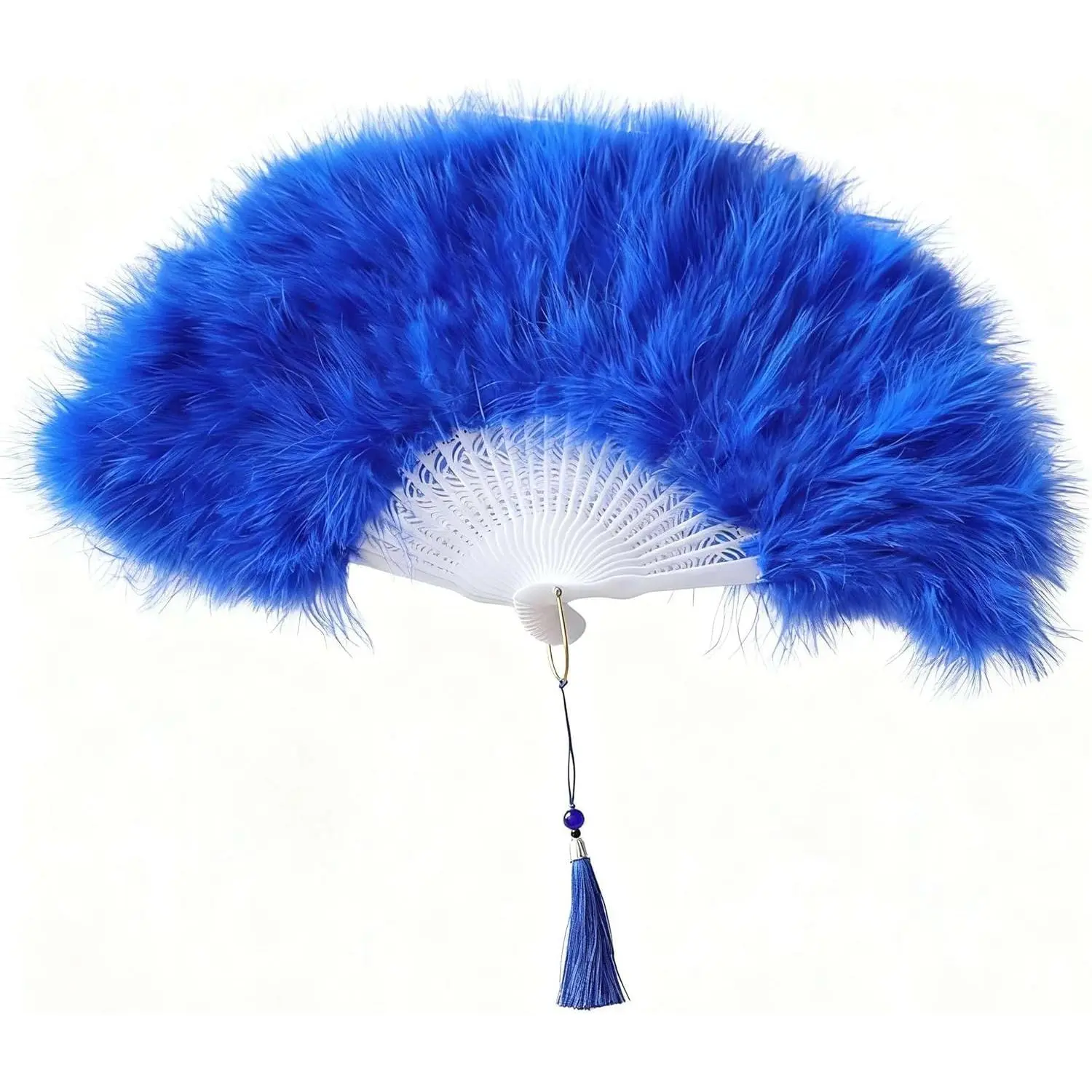 Big Marabou Feather Hand Fan 52cm 20.4" Folding Flapper Hand Held Fan for Halloween Wedding Party Outdoor 1920s Vintage Dance Photoshoot Royal Blue