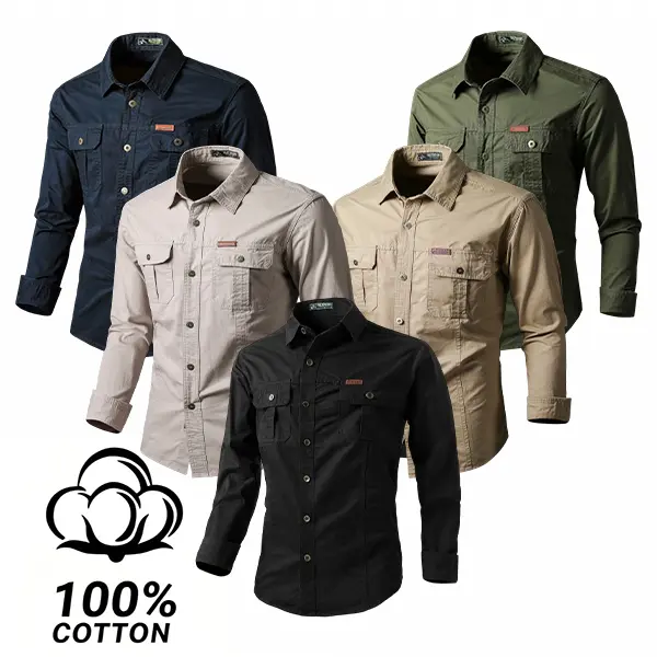 Men’s 100% Cotton Long Sleeve Button Down Work Shirts, Casual Solid Color Utility Tops, Breathable Versatile Summer Outfits for Rugged Mensfashion