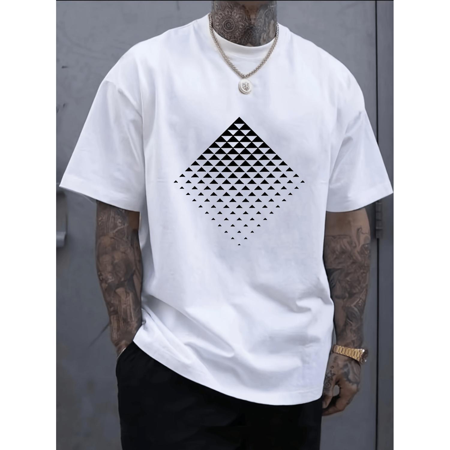 Stylish Men's 100 Cotton Geometric Print Round Neck Short Sleeve Casual T Shirt White Graphic Tee Stylish Men's 100 Cotton Geometric Print Round Neck Short Sleeve Casual T Shirt White Graphic Tee