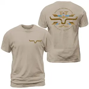 Kimes Ranch Horn Logo Aztec T-Shirt, Western Ranch Graphic Tee, Distressed Tribal Back Print With Front Chest Horn Emblem, Cowboy Casual Outfit, Soft Cotton Tee Gift For Men and Women all-season oversized