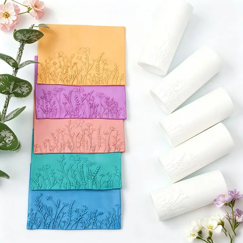 5pcs polymer clay texture roller set, including a grass-pattern roller, a seamless embossing tool, Clay Sculpting Tools and consumables—the ideal tools for craft enthusiasts looking to make earrings, brooches and pendants