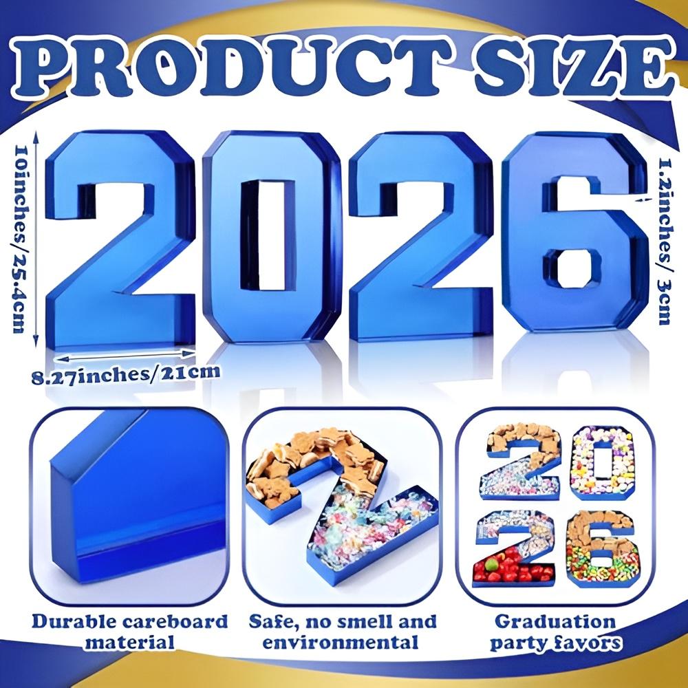 4 Pcs 2026 Graduation Fillable Number Trays 10" Cardboard Charcuterie, Dessert & Snack Serving Trays for Class of 2026 Party Supplies