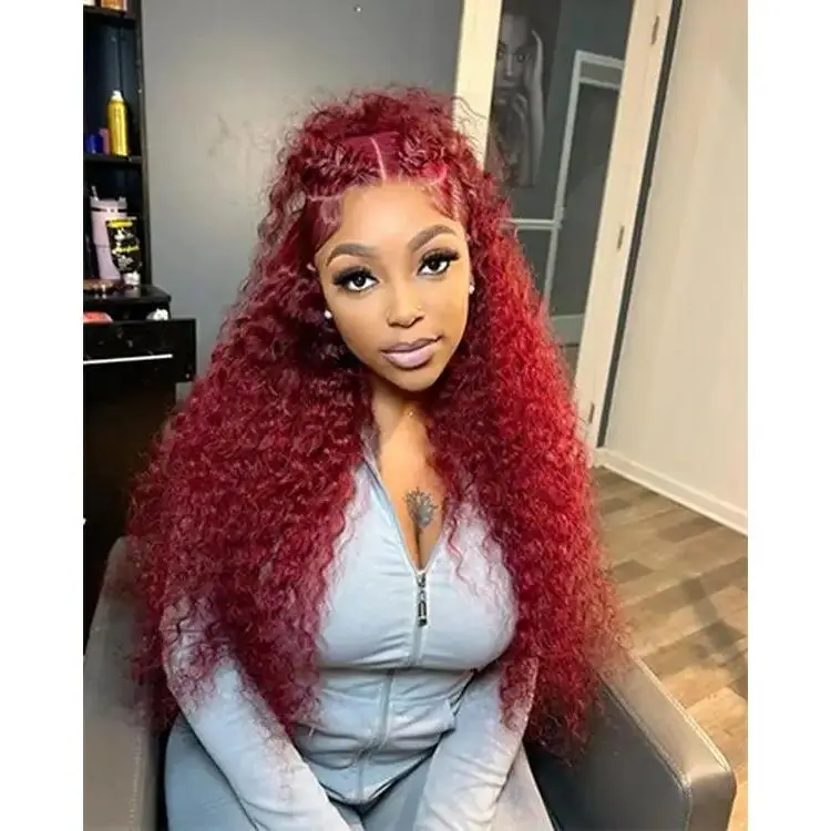 99J Burgundy Wig Deep Wave 13x6 13x4 Lace Frontal Wig Human Hair Wigs Kinky Curly For Women Pre Plucked Red Curly Hair SoHoChic Style #SohoChic