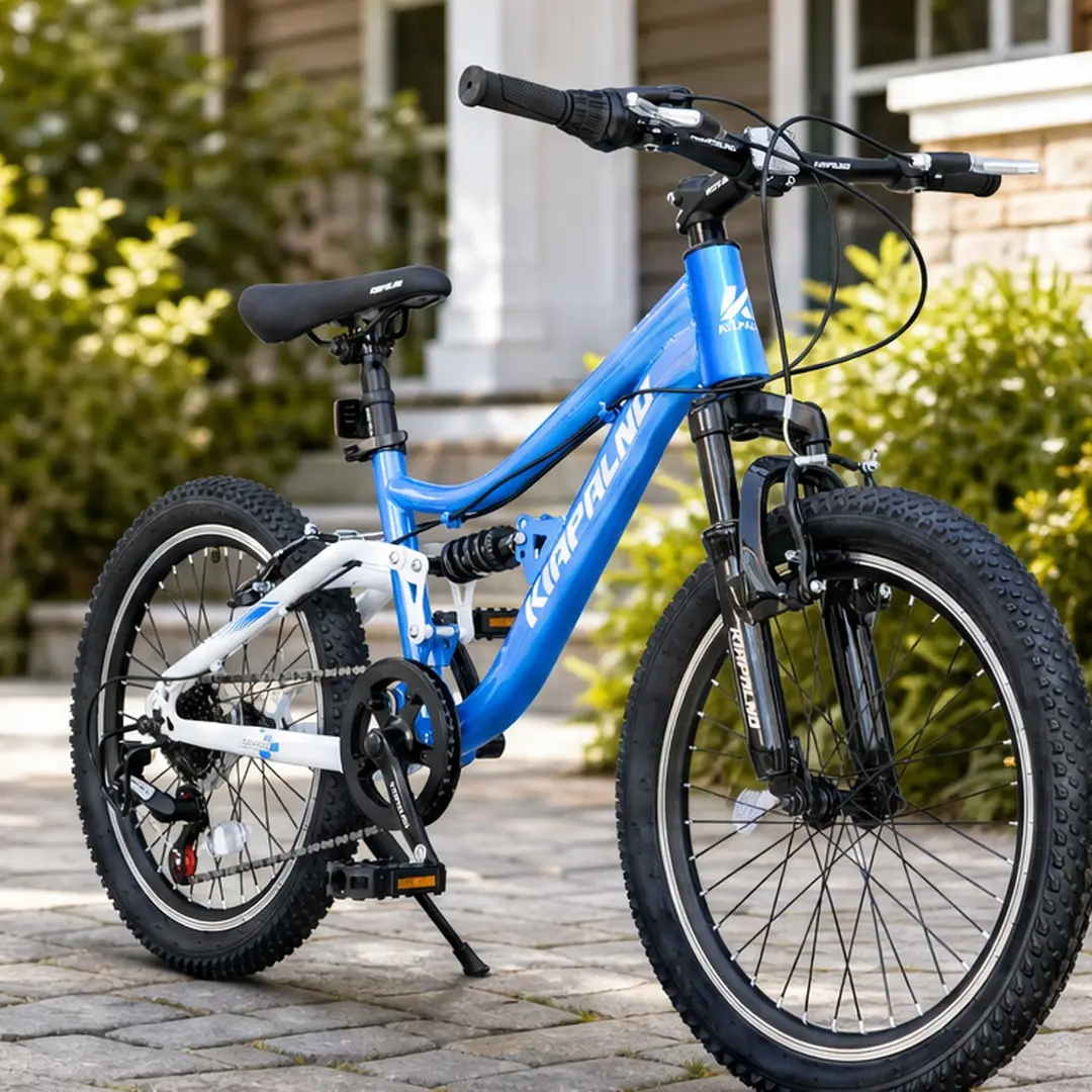 20-Inch Steel Frame Mountain Bike for Adults, 7-Speed Bikes with Dual Suspension, Twist Shifting, Dual V-Brakes, Adjustable Seat, Blue, for Outdoor Riding (23.23 W x [Incomplete Dimension])