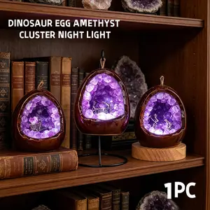 Dinosaur Egg Amethyst Crystal Cluster Night Light, Soft Glow Switch Control Bedside Lamp, Bedroom Spiritual Decor Ornament Gift