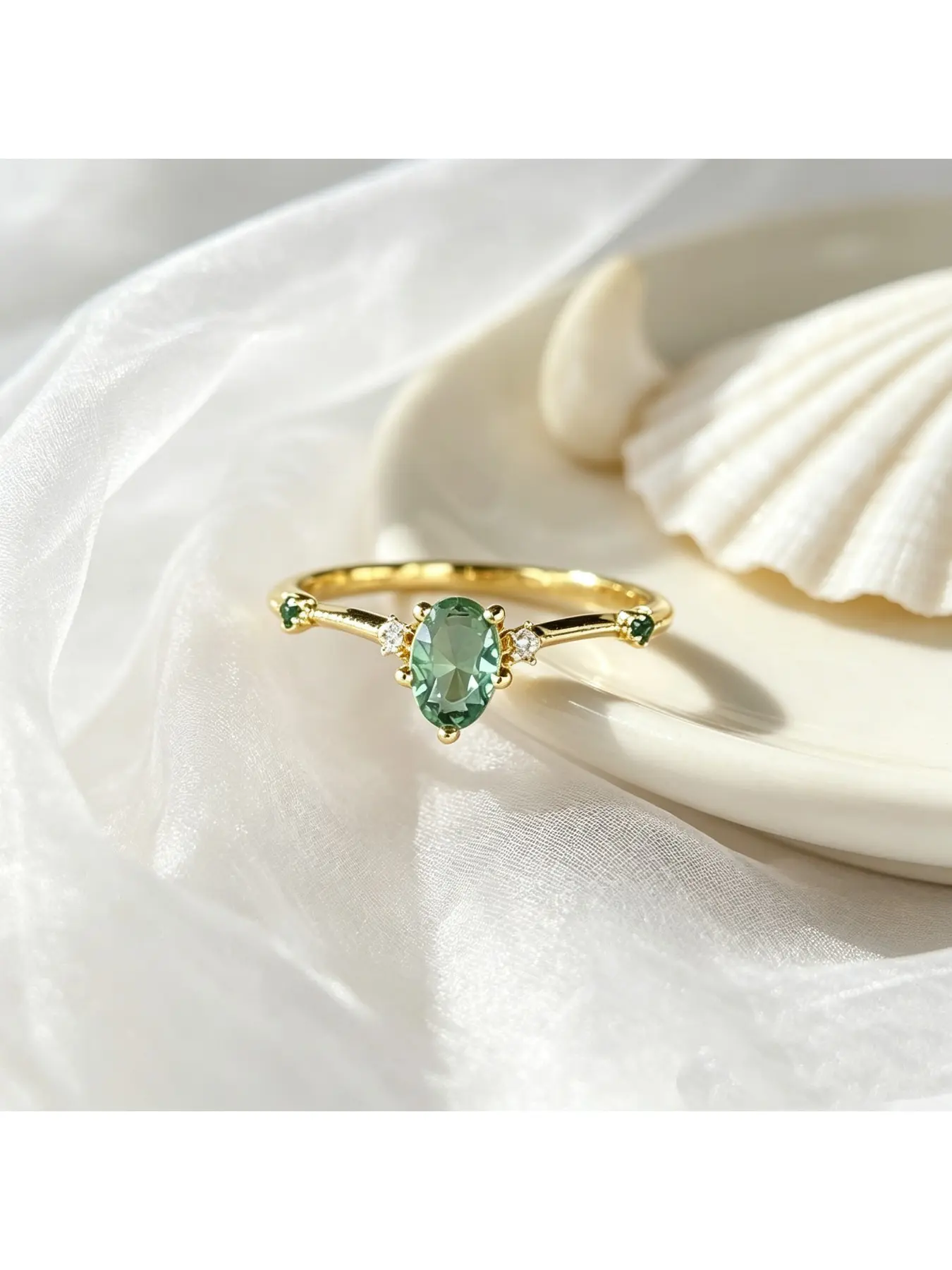 Oval Light Mint Green Stone Beaded Tiny Accent Silver Engagement Ring, Fashion engagement rings, Bridal Ring, Fresh Girly Daily Gift for Women, Thin Twisted Band Transparent Gem for Everyday Wear, Valentine Confessions and Friend Gifting Occasions
