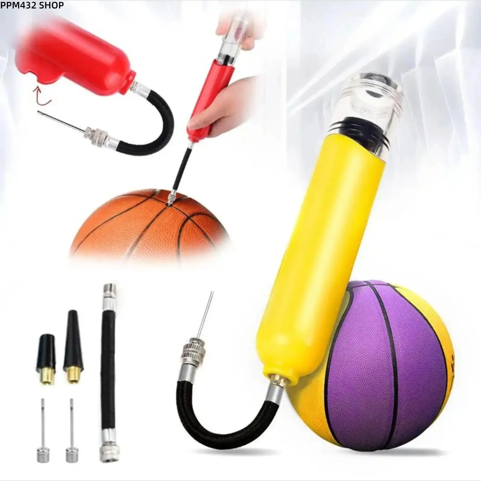 Portable Double Action Mini Air Pump with Needle and Nozzle, Compact Pocket Size Sports Ball Pump for Basketball Football Volleyball Soccer Travel Camping Outdoor Activities and Everyday Use
