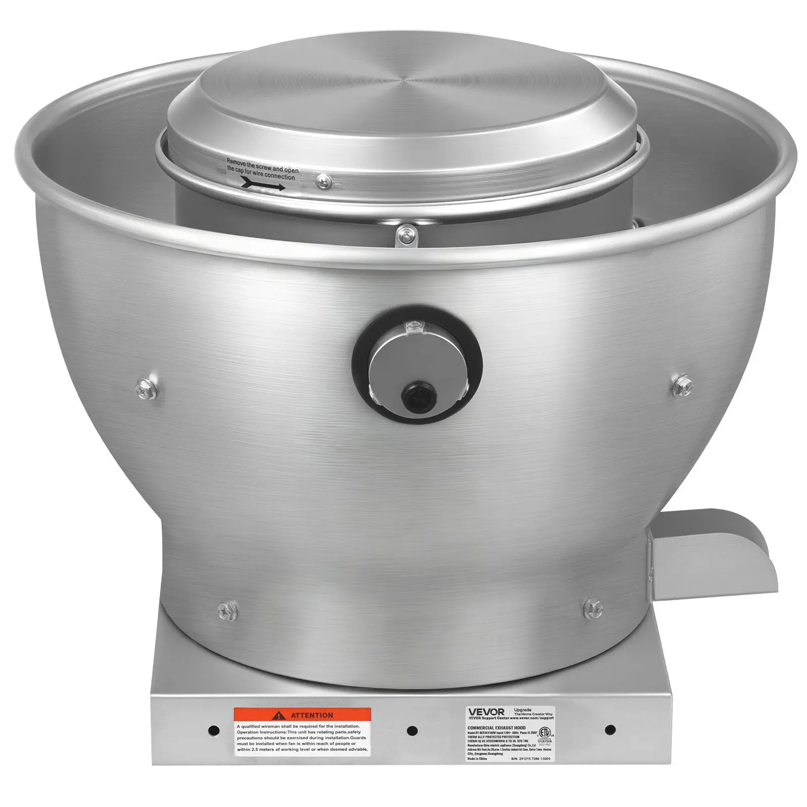 【Summerfinds】VEVOR Commercial Kitchen Exhaust Fan with 180W Pure Copper Direct Drive Motor, 612 CFM Flow (500-800 CFM Range), Aluminum Alloy Frame, 21x21x17 in, Corrosion-Resistant High-Speed Low-Noise Vent for Restaurant Smoke Removal (bt-ref343180w), 21