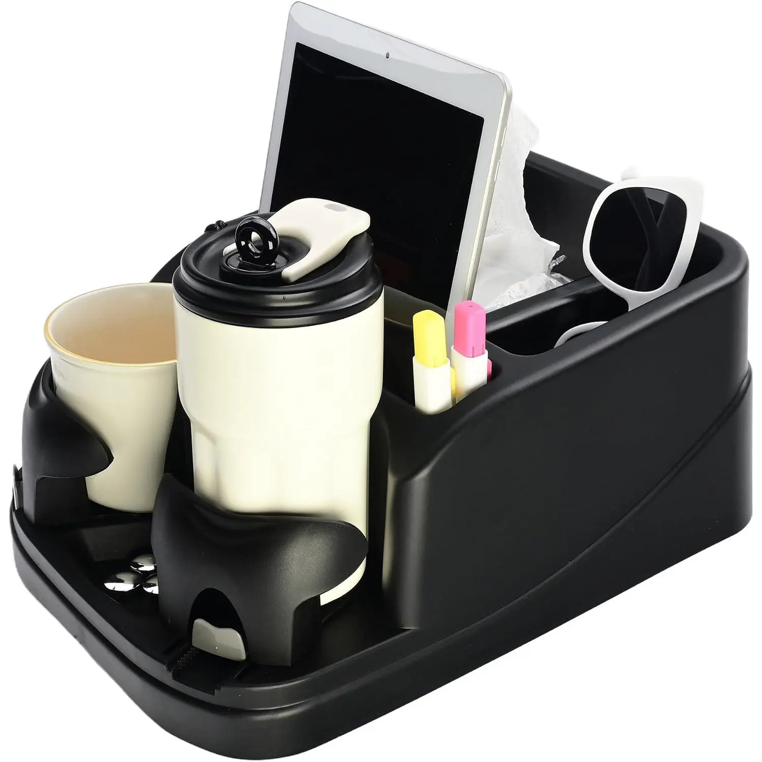 Console Organizer,  Seat Organizer with 2 Adjustable Cup Holders, Center Console for , , Minivans, SUVs,  Organizer, 3 Large Storage Compartment (Black)