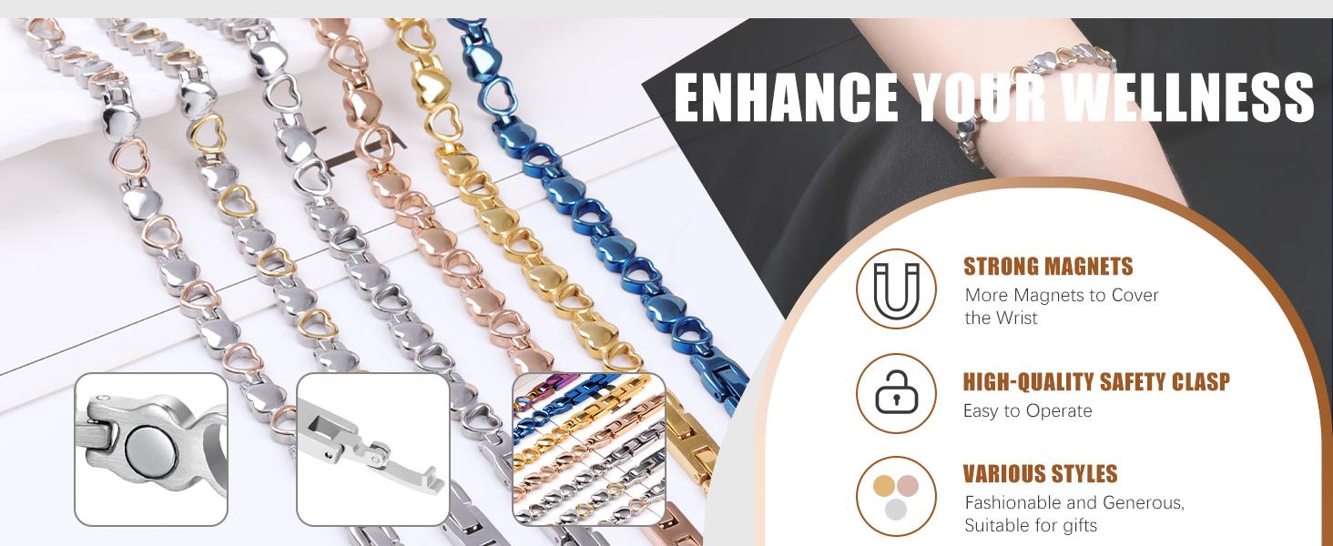 Magnetic Bracelet for Women,Titanium Steel Brazaletes Jewelry Gifts with Adjustable Tool(Braveheart Series) Magnetic Field Therapy