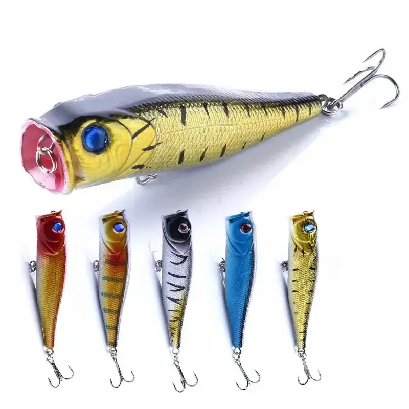 5Pcs Topwater Popper Fishing Lures, 3.54 Inch 0.494oz Floating Hard Bait, fishing bait lures girlRealistic Swimbait Lure Kit, Durable Saltwater Freshwater Fishing Tackle Accessories for Outdoor Angling