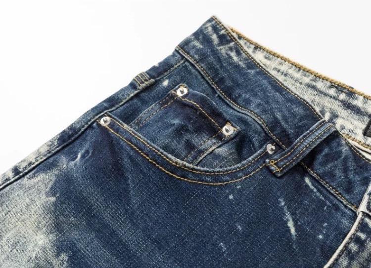 YYK Brand: Street-Style Distressed, Skinny-Fit Stretch Jeans-Featuring Patches, Embroidery, and a Vintage Denim Aesthetic-Showcasing Casual and Fitness-Inspired Styling