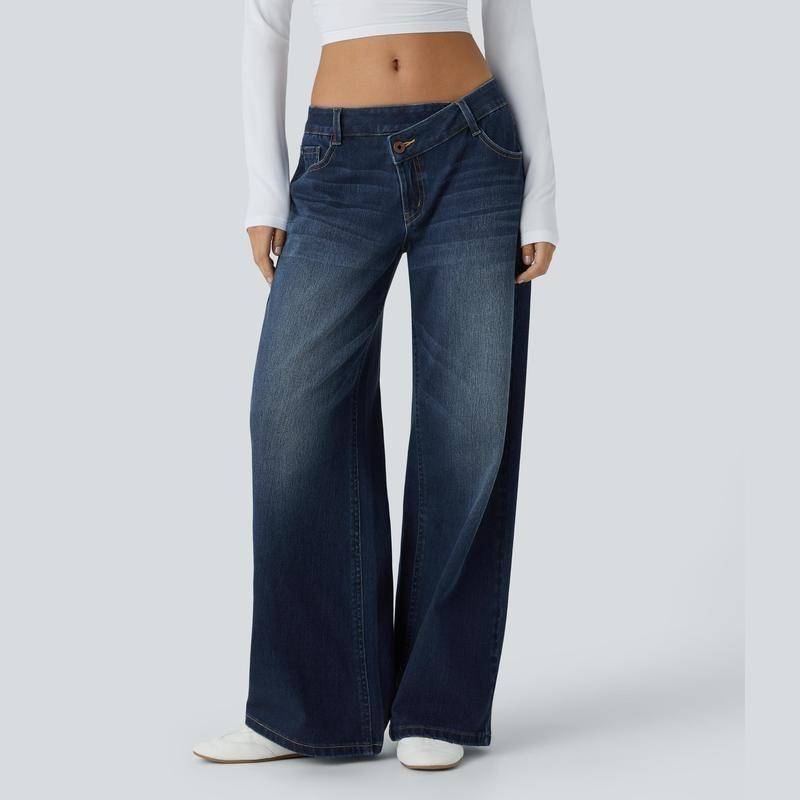 European and American style washed retro straight leg high-waisted wide leg loose drape versatile jeans