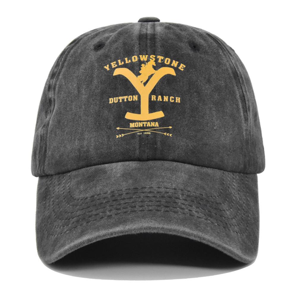 Cross-border European and American Y-print baseball cap, YELLOWSTONE embroidered duckbill cap, washed and distressed curved brim Yellowstone cap