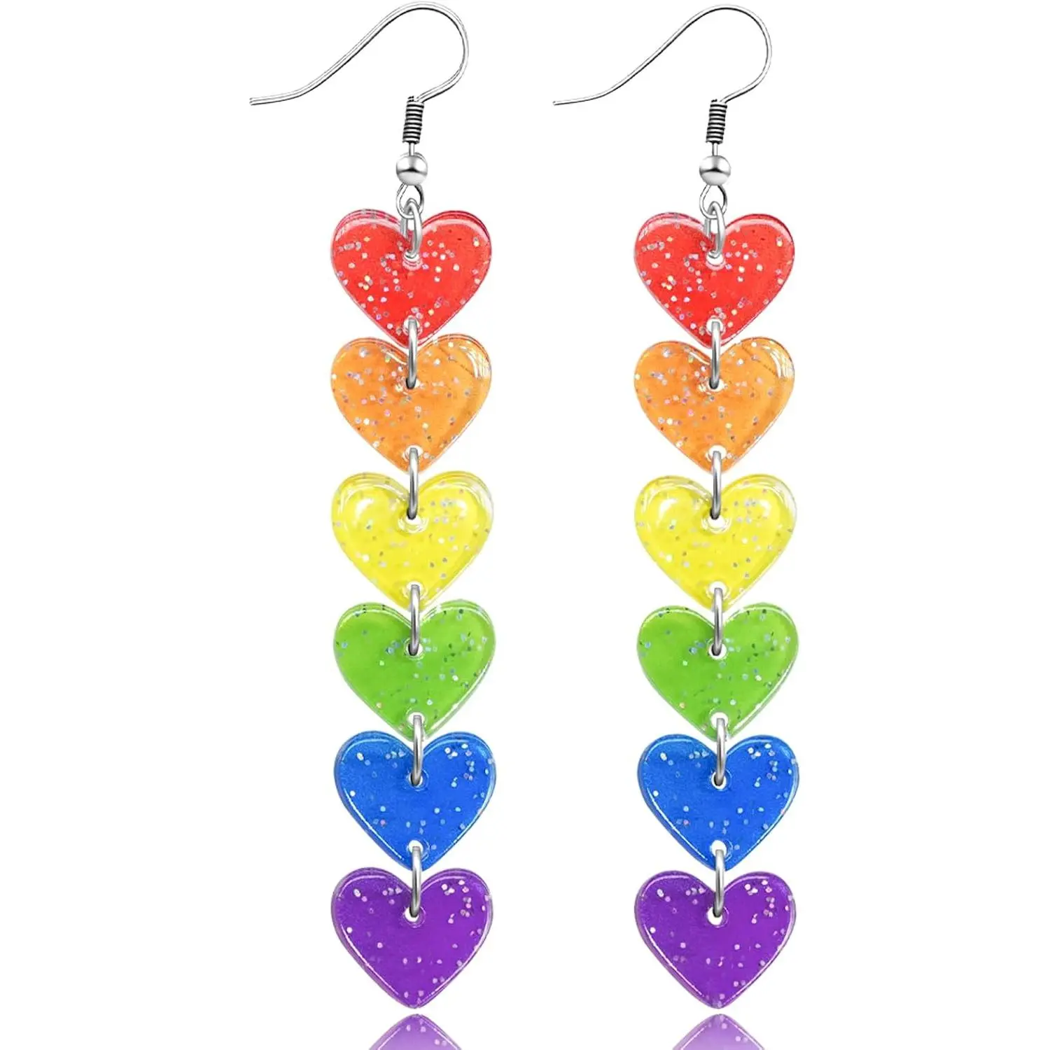 Unisex Lightweight Synthetic LGBTQ Rainbow Pride 3-Hearts Earrings - Progress Flag Inspired Accessories for Pride Events, Ideal Gifts for Self-Expression Outfits